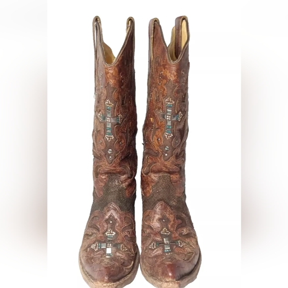 CORRAL Python Crystal Cross Pointed Toe Cowgirl Boots C1104 Women's Size 7.5    - Picture 5 of 15